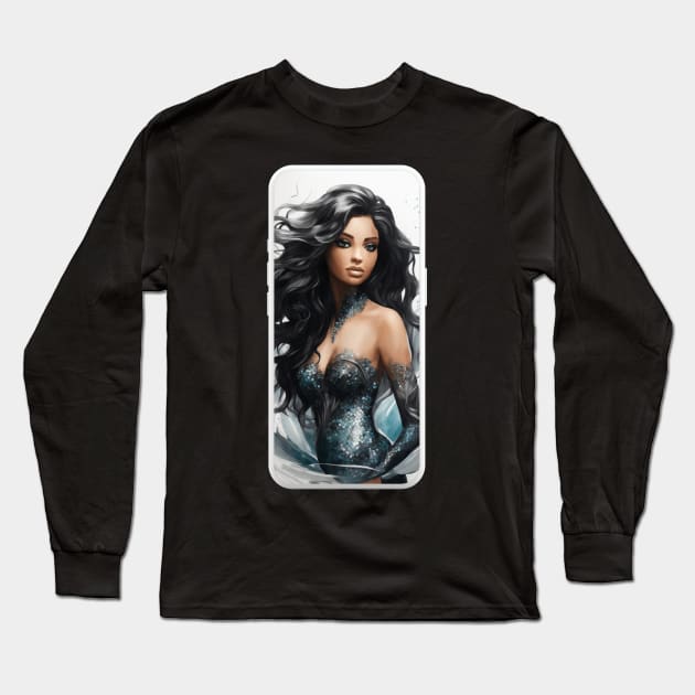 Beautiful Black Mermaid in Phone Long Sleeve T-Shirt by MGRCLimon